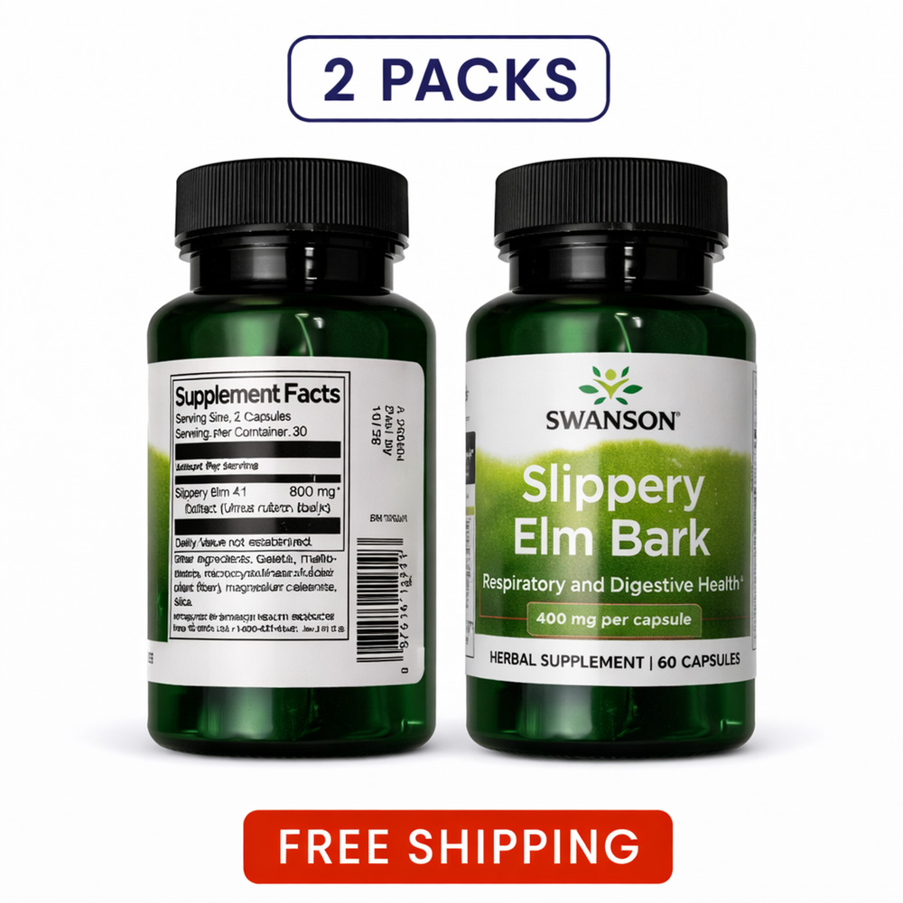 Swanson Slippery Elm Bark 400mg 60 Capsules Digestive Respiratory Support 2Packs
